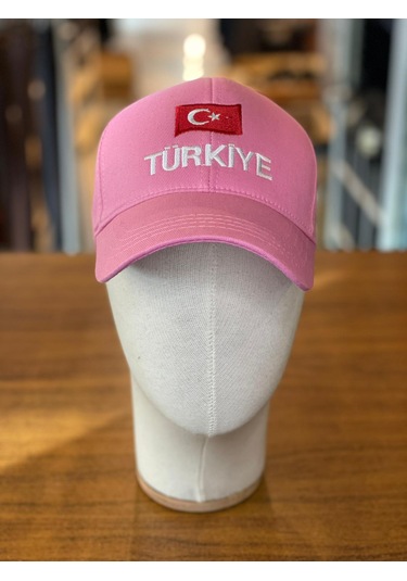 Türkiye Bayrak Nakışlı Pamuklu Unisex Cap Şapka Pembe
