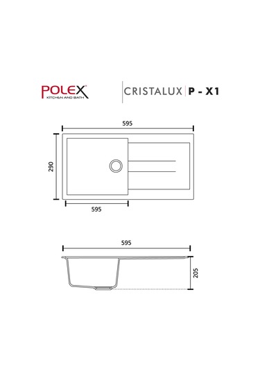 Polex Cristalüx Granit Evye P-X1 Bej Tezgah Altı Ve Tezgah Üstü Mutfak Evyesi 98x49.5 CM