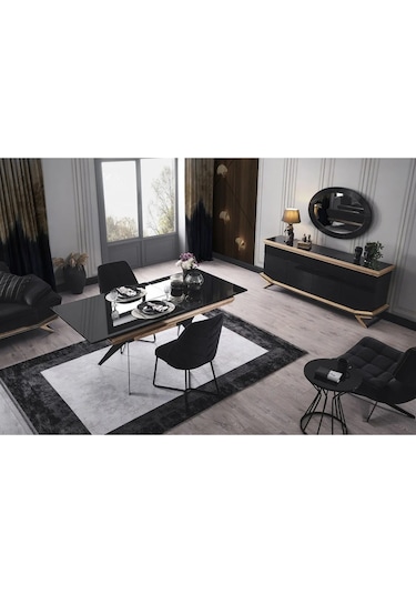Okyanus Yemek Odası Takımı Yemek Masası + 4 Adet Sandalye Siyah