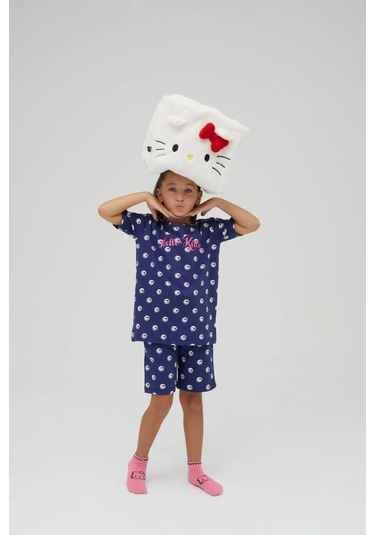 Hello Kitty Kız Çocuk Kısa Şortlu Pamuklu Pijama Takımı Renklı