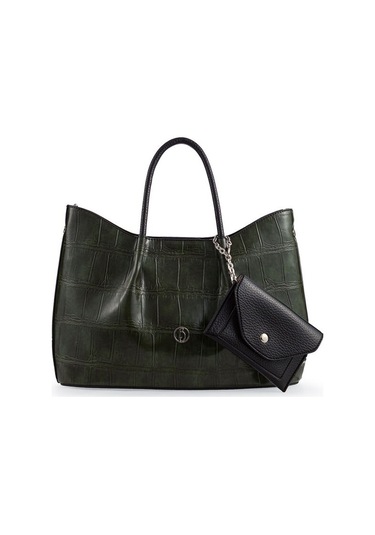 Bilik Deri Logo Detaylı Yeşil-siyah Kadın El Çantası Riv 147-kr Yeşil-siyah