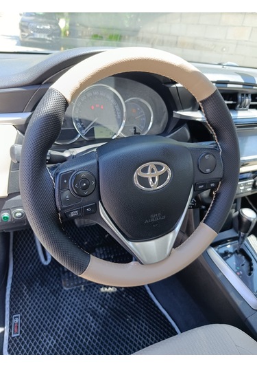 Dikişli Direksiyon Kılıfı Bej / Nokta Deri Bej Dikişli Toyota Corolla 2004-2026 Arası Renkli