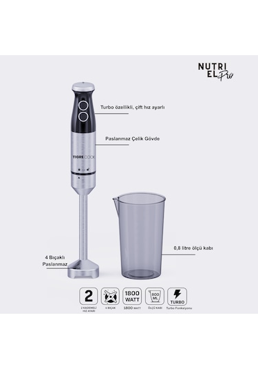 Tigrecook TG-2080B 1800 W Turbo Çubuk El Blenderi