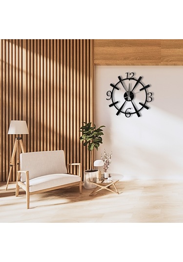 Dekoratif Büyük Rakamlı Duvar Saati Siyah Metal, 40 Cm, Sessiz Siyah