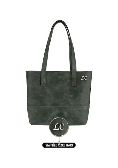 Twingold İsme Özel Tote Bag El Omuz Çantası - %100 Rainbow Deri - Ac03003 - Haki Haki