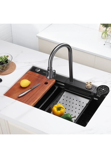 Krome Teknolojik Akıllı Eviye Seti Kombine Basic Nano Siyah Krm1010-Bl