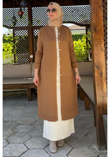 Manolya Camel Triko Hırka Çok Renkli