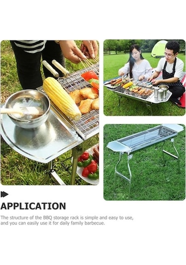 Fortunelane Paslanmaz Çelik Barbekü Izgara Aksesuar Depolama Raf Yedek Yan Raf Baharat Rafı Gri 33.5x29cm