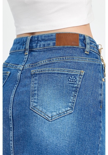 Explode - Kadın Mavi Likralı Yıpratmalı Mini Kot Etek-mavi Mavi