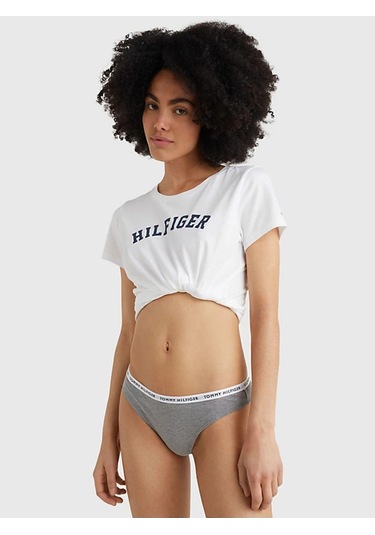 Kadın Marka Logılu Elastik Bantlı Organik Pamuklu Günlük Kullanımlı Gri-beyaz-lacivert Külot Uw0uw0-9027 Gri- Beyaz- Lacivert