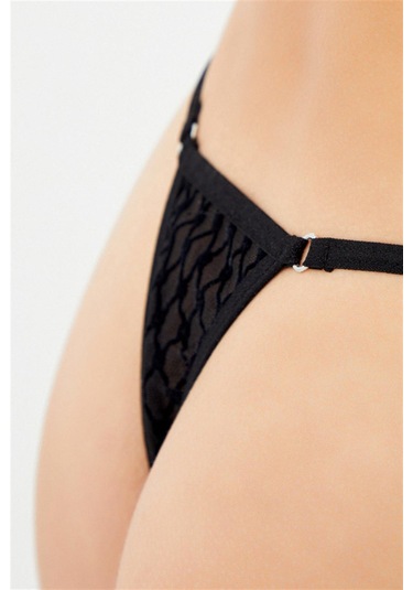 Puantiyeli Tüllü Ayarlanabilir Lastikli Kadın Tanga Külot 2'li Paket Renkli-1 Çok Renkli