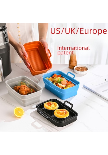 Ranyeek Ninja Dz201410 Uzun Yassı Silikon Hava Fritöz Tepsisi, Çift Sepet, Katlanabilir, Anti Yapışkan, Kolay Temizleme Gri Diğer