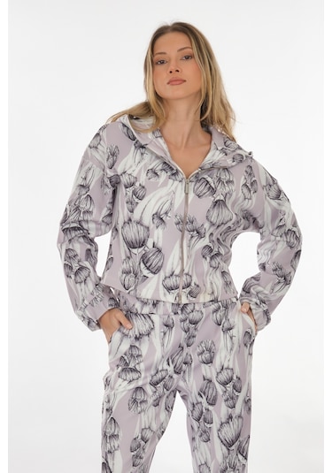 Perspective Kapüşonlu Desenli Çok Renkli Kadın Mont 24780090 001