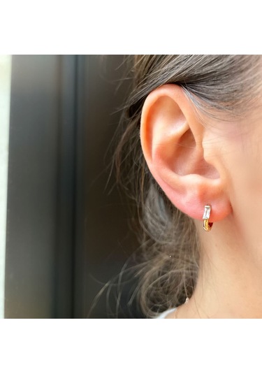 Premium Rose Gold Kararmaz Küçük Dikdörtgen Taşlı Halka Küpe Gold