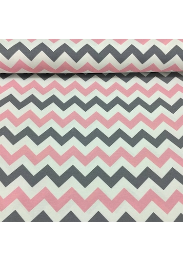 Duck Keten Kumaşı Zigzag Desen Pembe Gri Leke Tutmaz Ev Tekstil