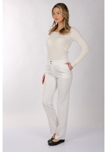 Modiva Minimalist Yüksek Bel Regular Fit Kadın Pantolon - Günlük & İş Ekru