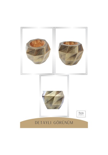 Çiçek Saksısı Dekoratif Kaktüs Saksı 1 Adet Dönen Poly Model - Altın Eskitme