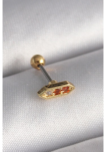 316l Çelik Gold Renk Turuncu Zirkon Taşlı Tragus Piercing - Tj-pr1284 Çok Renkli