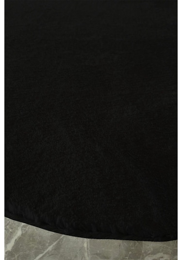 Post Peluş Yumuşak Oval Halı Tüylü Halı Kaymaz Taban Konforlu Dekoratif Yıkanabilir Yolluk Siyah