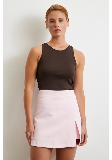 Yırtmaçlı Şort Etek Pembe Pembe