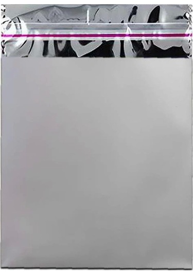 11x12 Cm Gümüş Renk Bantlı Lüks Metalize Hediyelik Poşet 50 Adet