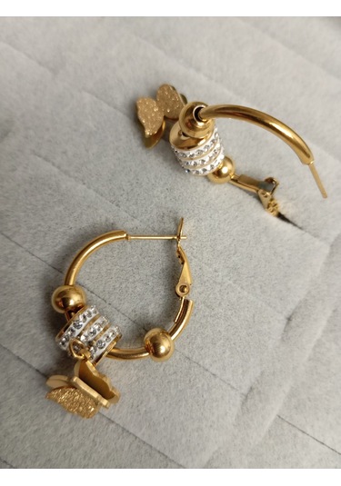 Kelebek Model Zirkon Taşlı Gold Renk Küpe Gold