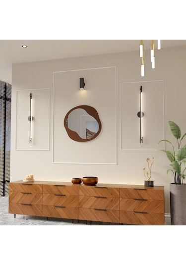 Dekoratif Pleksi Aynalı Ahşap Duvar Dekoru Kahverengi