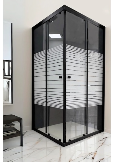 Durul Duşakabin Kare Siyah Profil Çizgili Cam Siyah