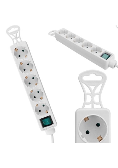 1.5mt 5'li Akım Korumalı Priz Kablolu Beyaz On/off Tuşlu Priz