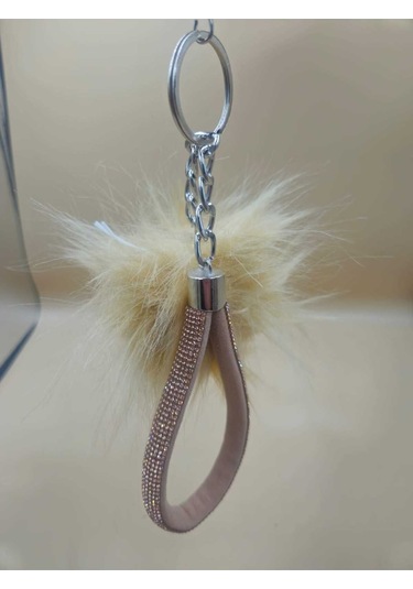 Camel Taşlı Tilki Tüyü Bej Angel Anahtarlık