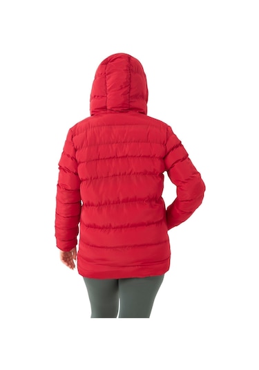 Kadın Kırmızı Kapüşonlu Içi Polarlı Kürklü Su Geçirmez Rüzgara Dayanıklı Şişme Mont Kaban Parka Kırmızı