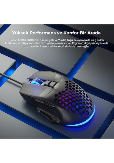 Lecoo MS107 Kablolu 3200DPI 7 Tuşlu RGB Gaming Optik Mouse