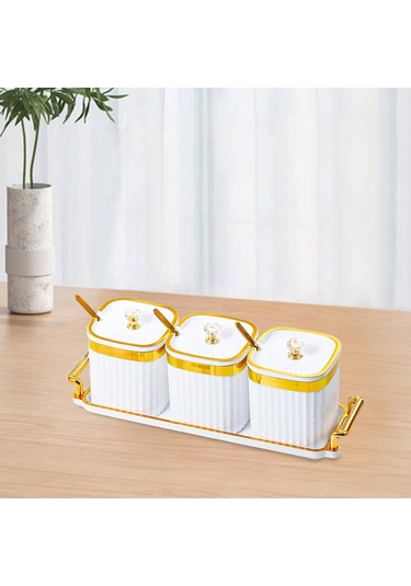 Homyl Kapaklı Ve Kaşıklı Baharat Kavanozu Tuz Şeker Beyaz