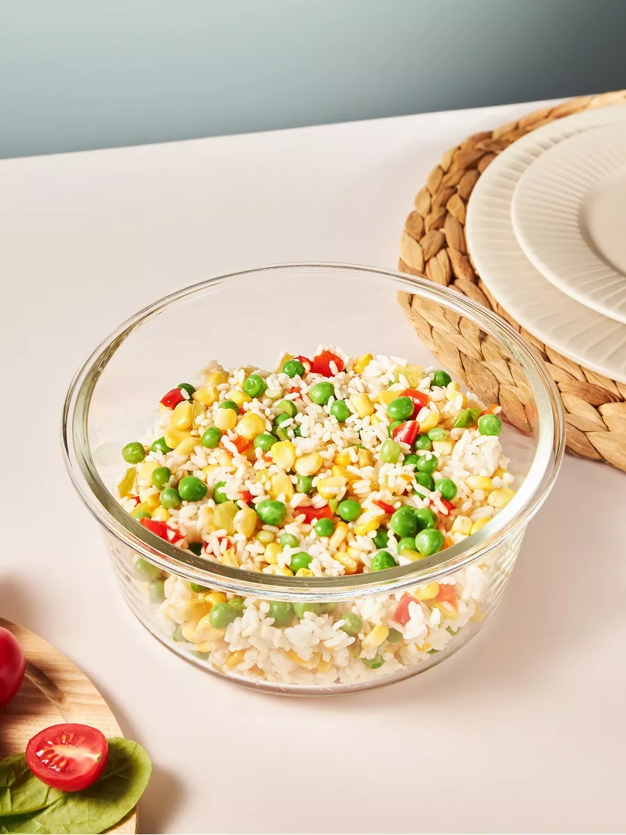 Good Sale Cam Kapaklı Yuvarlak Saklama Kabı 1700 Ml 44612224 Beyaz