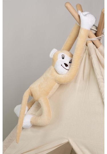 Boumini Toys Boyuna Sarılan Pelüş Maymun Bej Elleri Çıtçıtlı 55 CM - Bej
