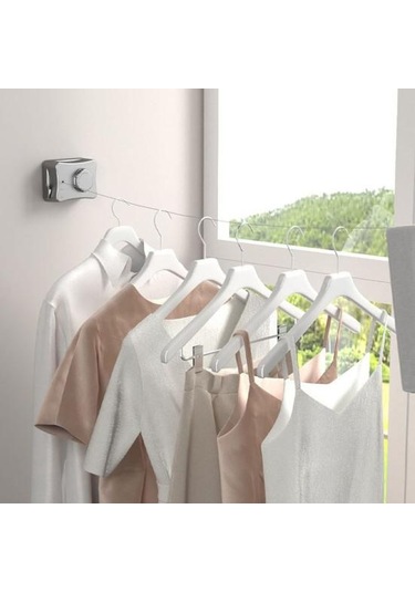 5.1m Duvara Monte Geri Çekilebilir Çamaşır İpi Ayarlanabilir Geri Çekilebilir Görünmez Ağır Hizmet Tipi Paslanmaz Çelik Tel İç Mekan Dış Mekan Balkon Çamaşır Çamaşır Kurutma Beyaz