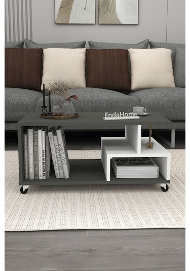 Sultan Tekerli Orta Sehpa 86,5x50 Cm - Antrasit - Beyaz