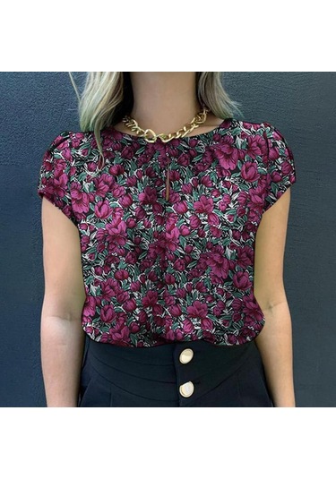 Mor Zanzea Kadın Rahat Kısa Kollu O-boyun Yaz Çiçek Baskı Bluz Mor Zanzea Kadın Rahat Kısa Kollu O-boyun Yaz Çiçek Baskı Bluz