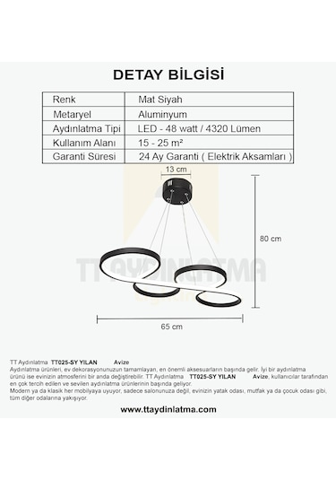 Tt025-Sy Tt Aydınlatma Yılan Modeli Mat Siyah Led Avize