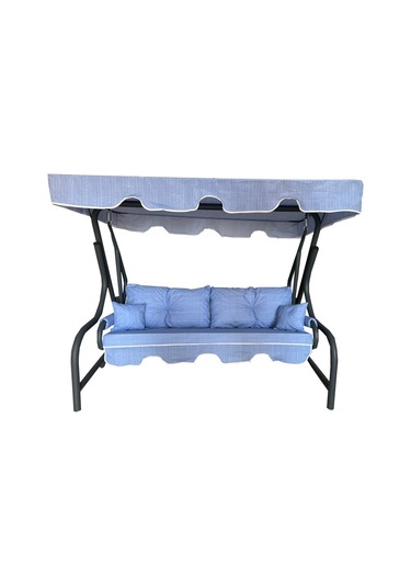 3 Kişilik Lüks Vip Salıncak Minderi Düğmeli-Süngerli Mavi Minder (535632617)