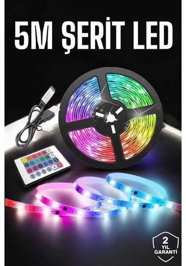 Bfs Led Işık 5 Metre Şerit Led Rgb Işıklı Çok Renkli