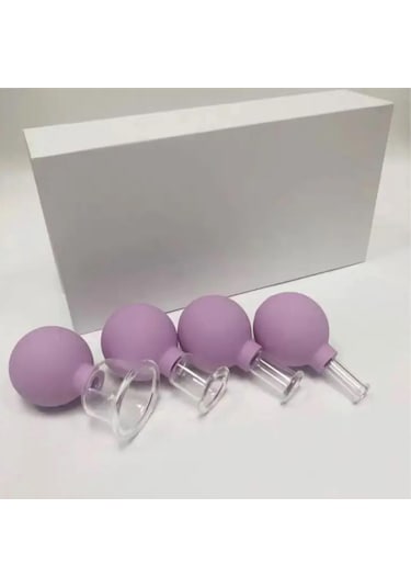 Mika Silikon Vakumlu Yüz Masaj Kupası 4'lü Set Mor Renk