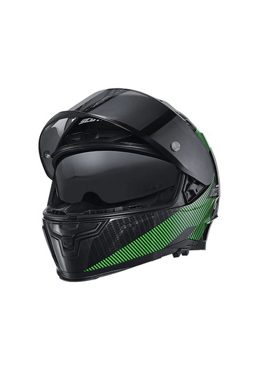 Balaklava + Scoyco FF-871 Ghost Güneş Vizörlü Kapalı Kask Siyah - Yeşil