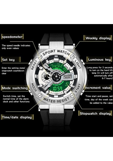 Novahub Sanda 3170 Erkekler Led Aydınlık Su Geçirmez Spor Saati Çok Renkli Siyah Kırmızı Çok Renkli