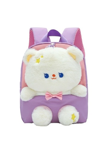 Goldenqian Çocuk Anaokulu Okul Çantaları, Erkek Ve Kız Sırt Çantaları, Sevimli Karikatür Ayı Peluş Bebek Sırt Çantaları O0akau Mor