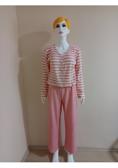 Crop Kesim Çizgili Pijama Takımı Dowry Pembe