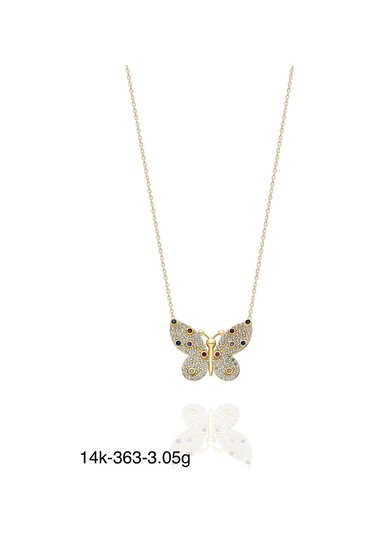 Renkli Kelebek Çok Şık Günlük Kullanım 14 Ayar Altın Kolye