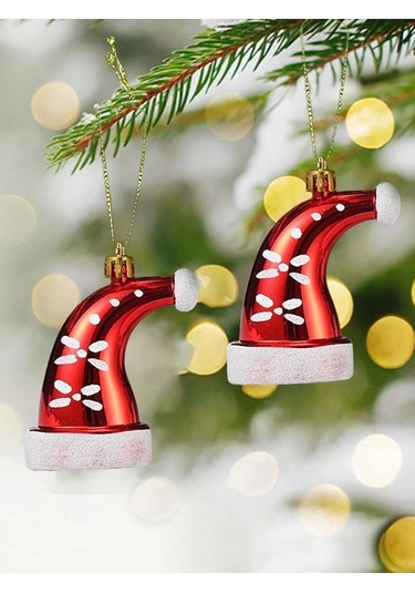 Yılbaşı Ağacı Süsü Noel Şapka Kırmızı 8 Cm 2'li Ağaç Süsü