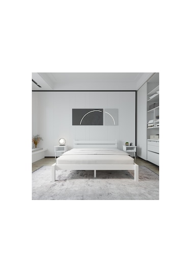Letto Model Beyaz Renk Çam Ahşap Karyola-124 90 x 200