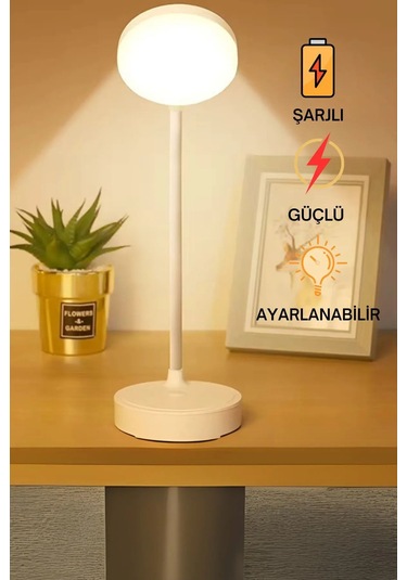 Şarjlı Dokunmatik 3 Kademe 20 Led Çalışma Okuma Işığı Flexible Berlin Masa Lambası Beyaz Beyaz